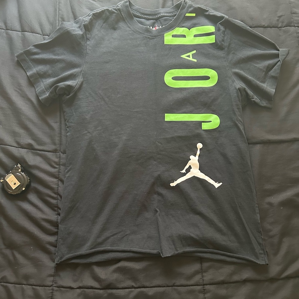 Jordan Black Tee with Vibrant Green Lettering